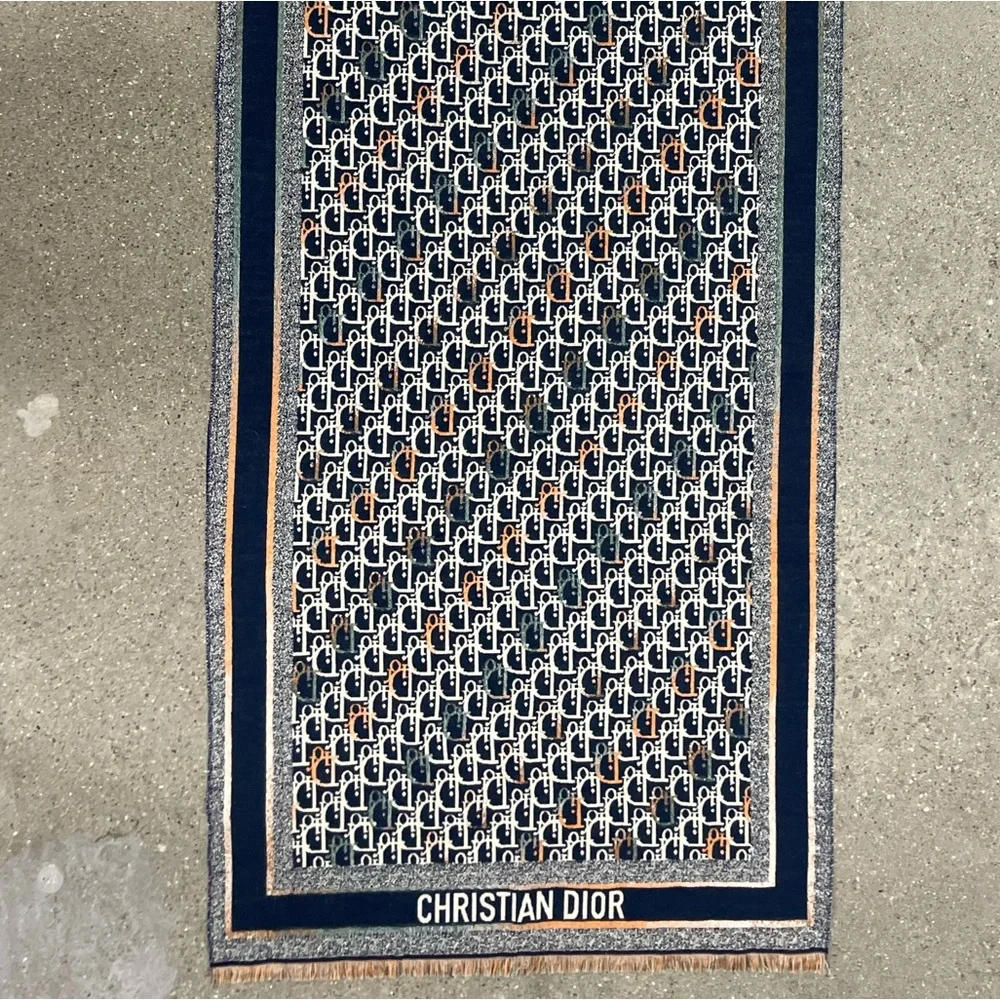Christian Dior Navy and White Monogram Scarf